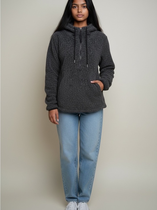 Avalanche Tops - Avalanche Hailey Charcoal Herringbone Fleece Hooded Pullover